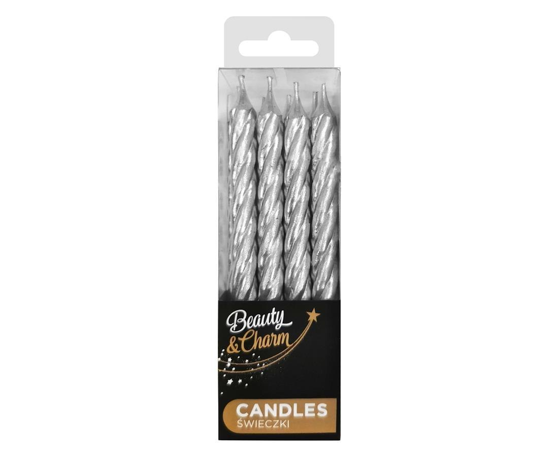 VELAS B&C CON SOPORTES, TORNILLO PLATA, 8 CM, 12 UDS. GODAN